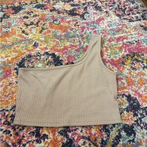 One-Shoulder Ribbed Tan Top shein
